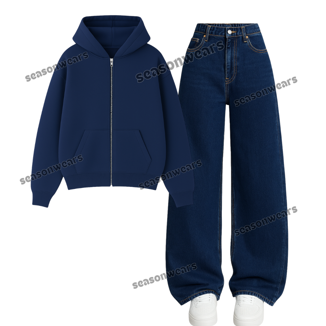 Dark Blue Wide Leg Jeans With Zipper