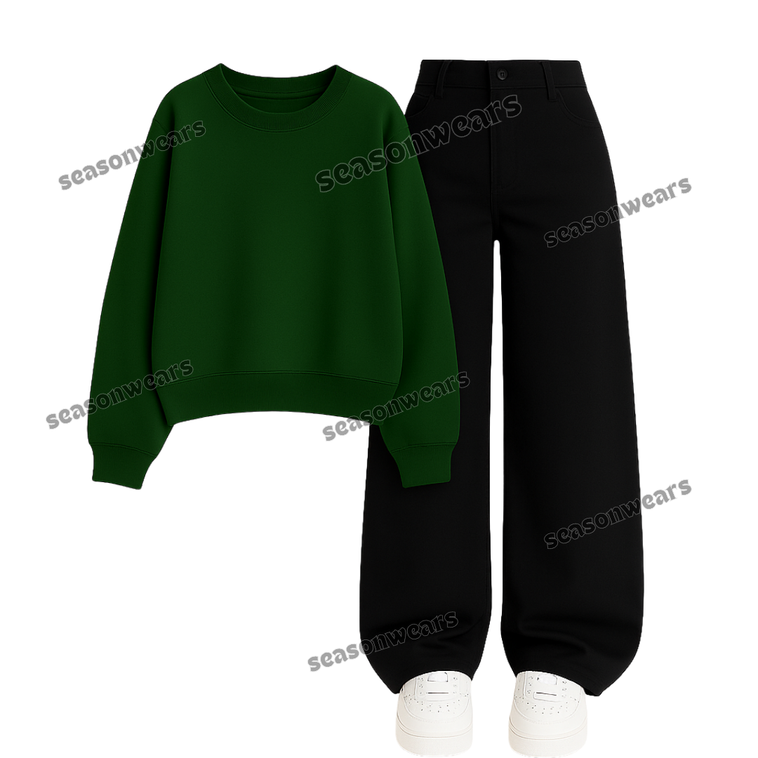 Black Wide Leg Jeans With Sweatshirt