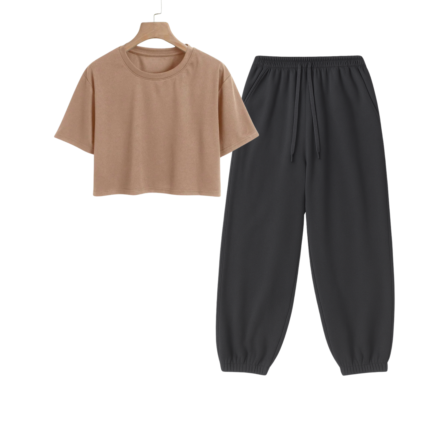 Crop Tee With Charcoalgrey Sweatpant