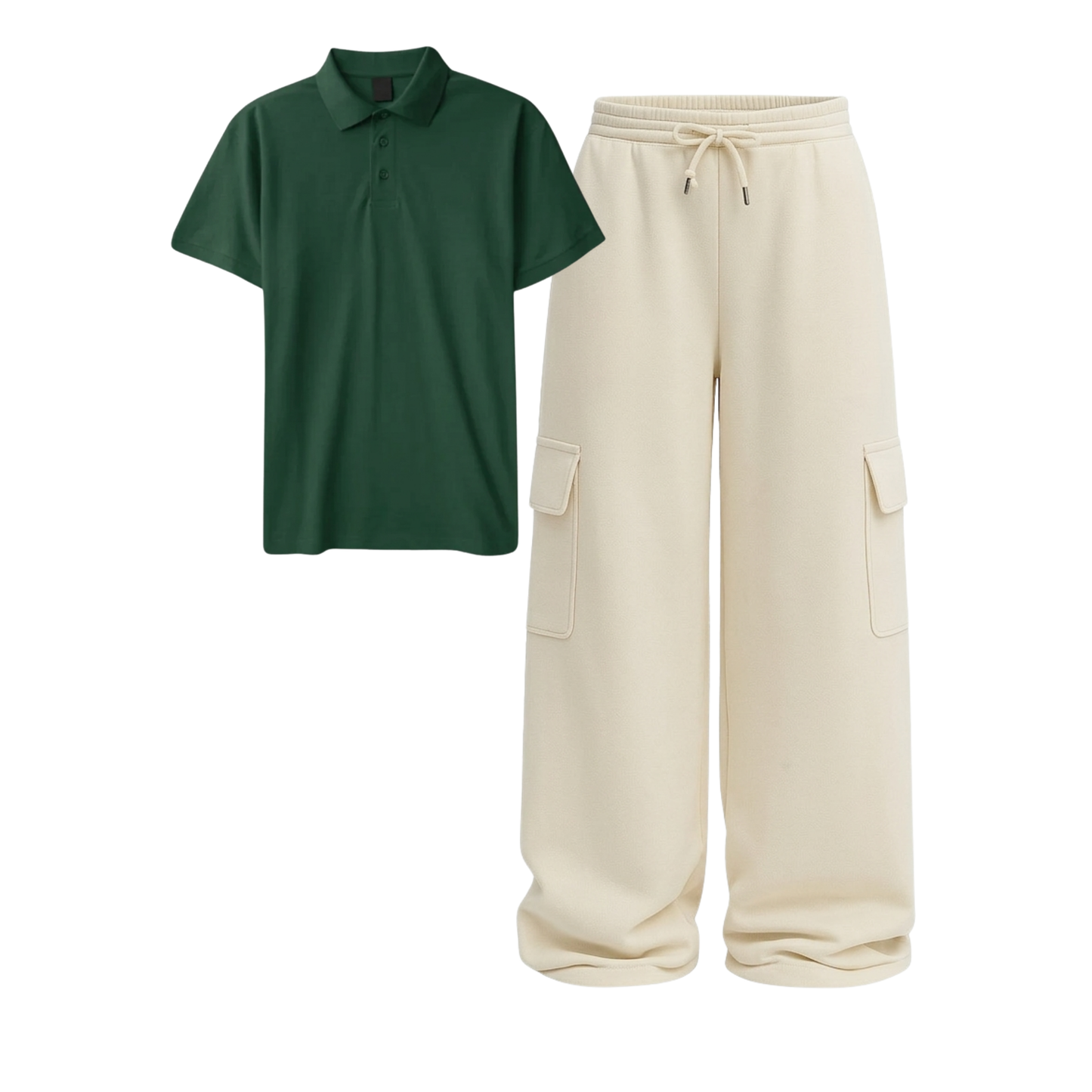 Polo With Cream Wide Leg Cargo