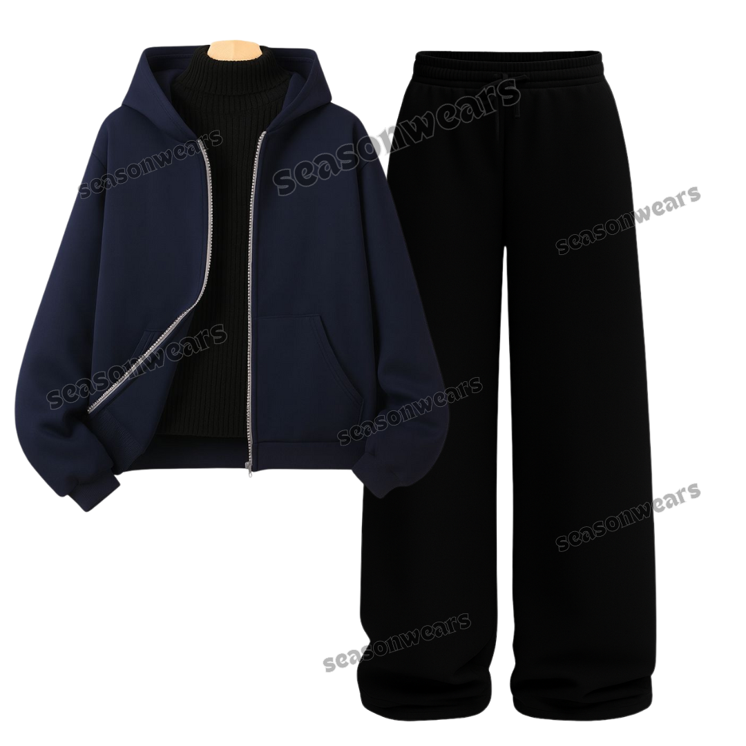 Straight Leg Trouser With NavyBlue Zipper & Black Highneck