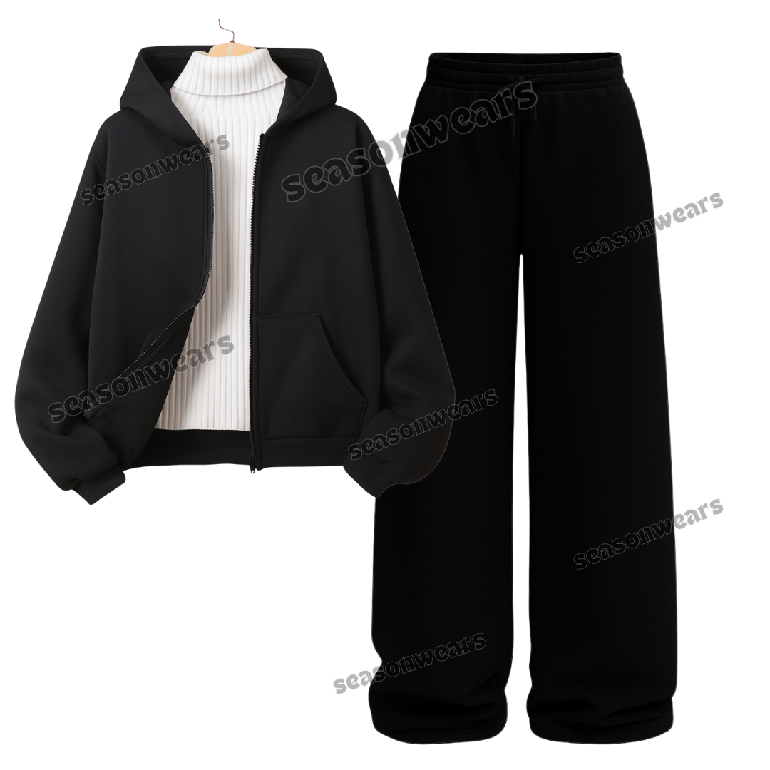Straight Leg Trouser With Black Zipper & White Highneck