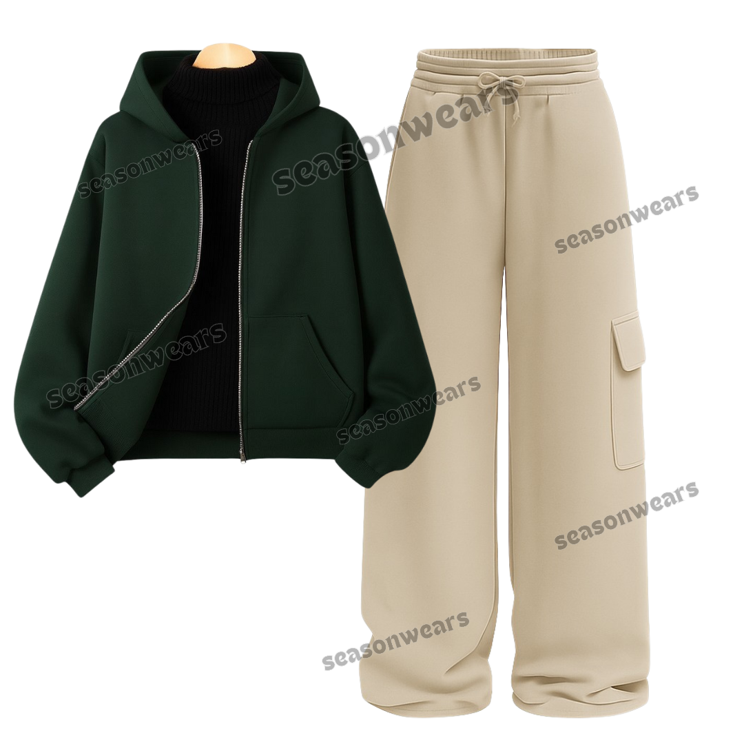 Straight Leg Cargo With Darkgreen Zipper & Black Highneck