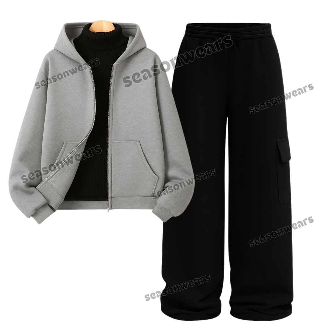 Straight Leg Cargo With Lightgrey Zipper & Black Highneck