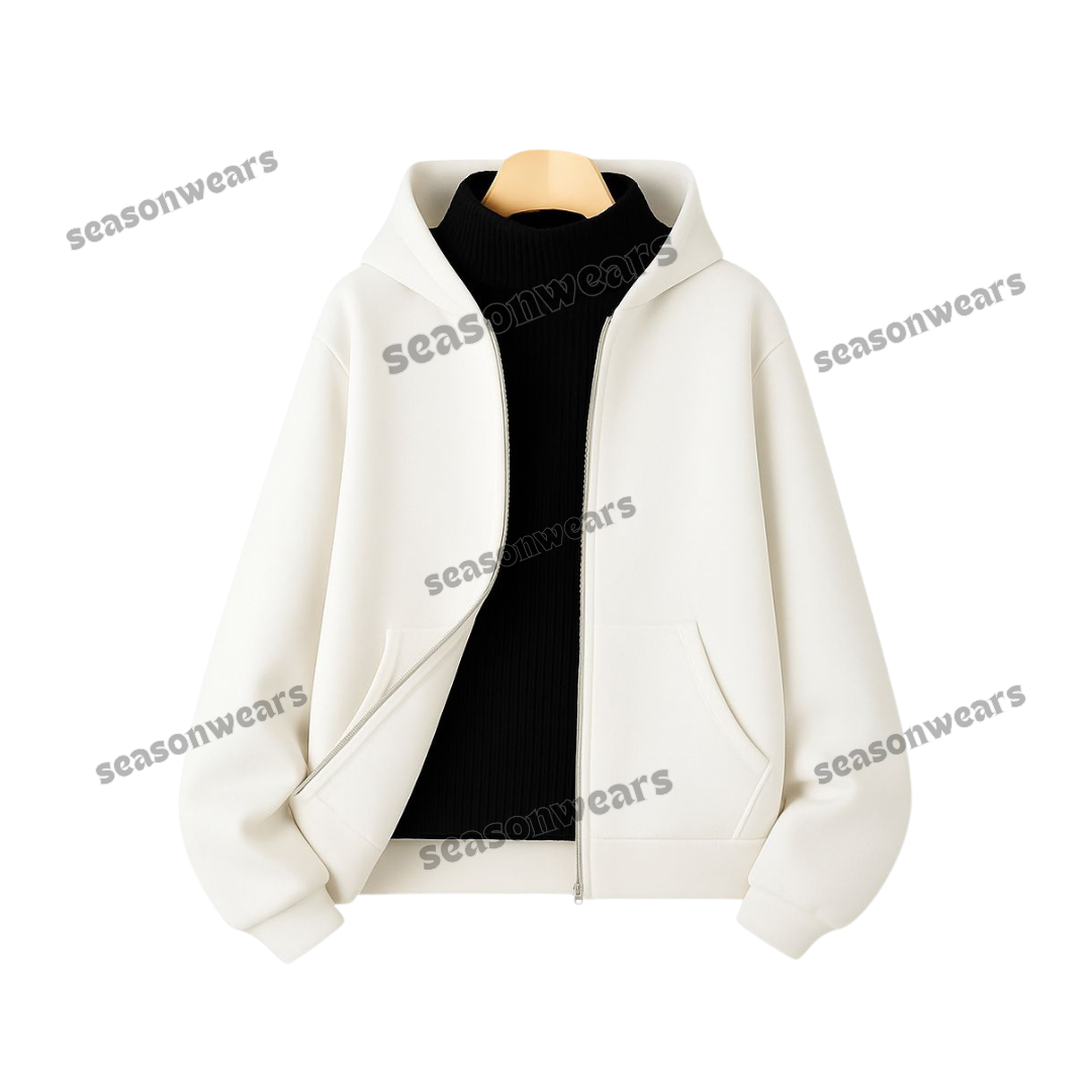 White Fleece Zipper With Highneck