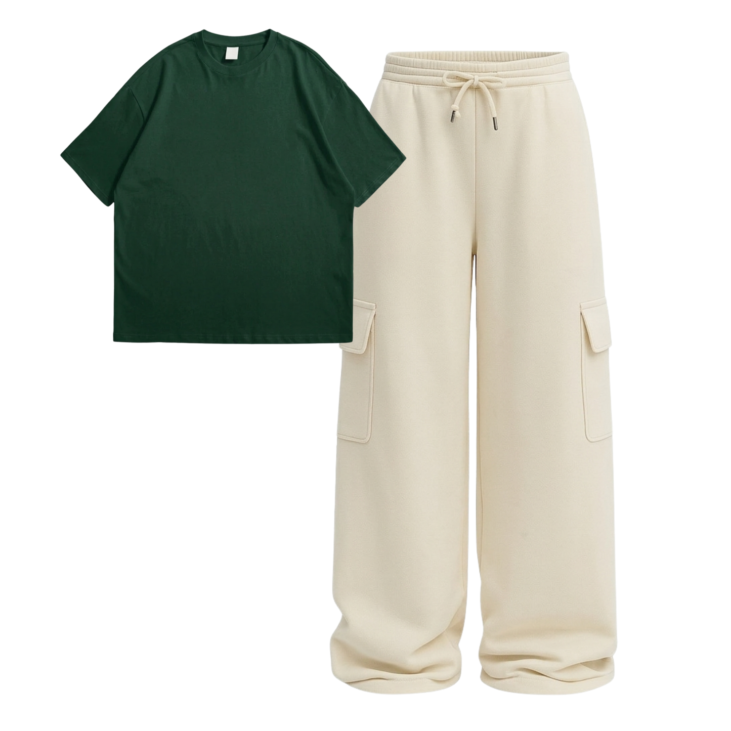 Oversize Drop Shoulder Tee With Cream Wide leg Cargo