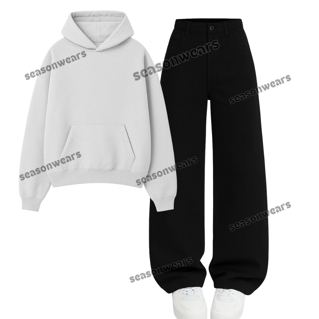 Black Wide Leg Jeans With Hoodie