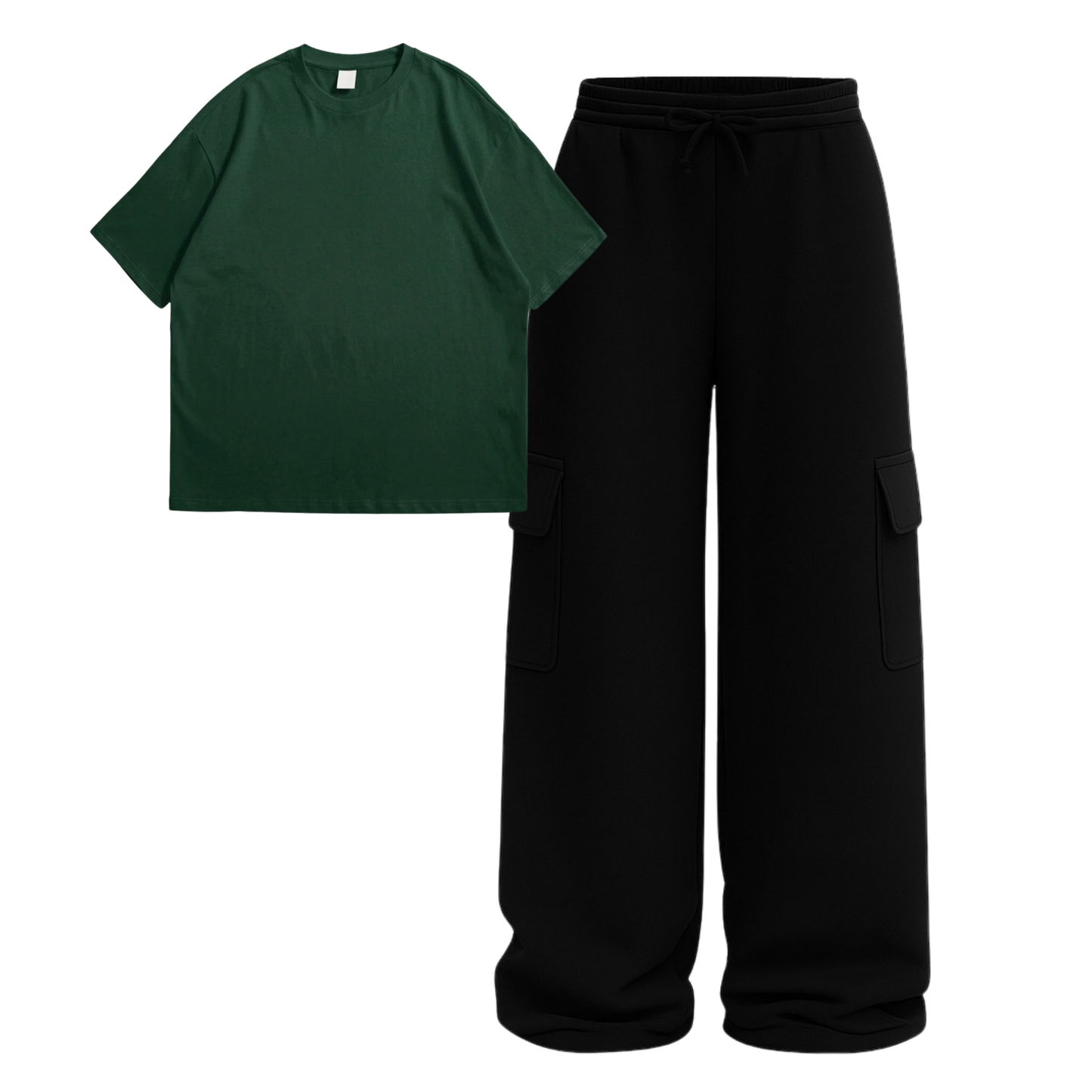 Oversize Drop Shoulder Tee With Black Wide leg Cargo