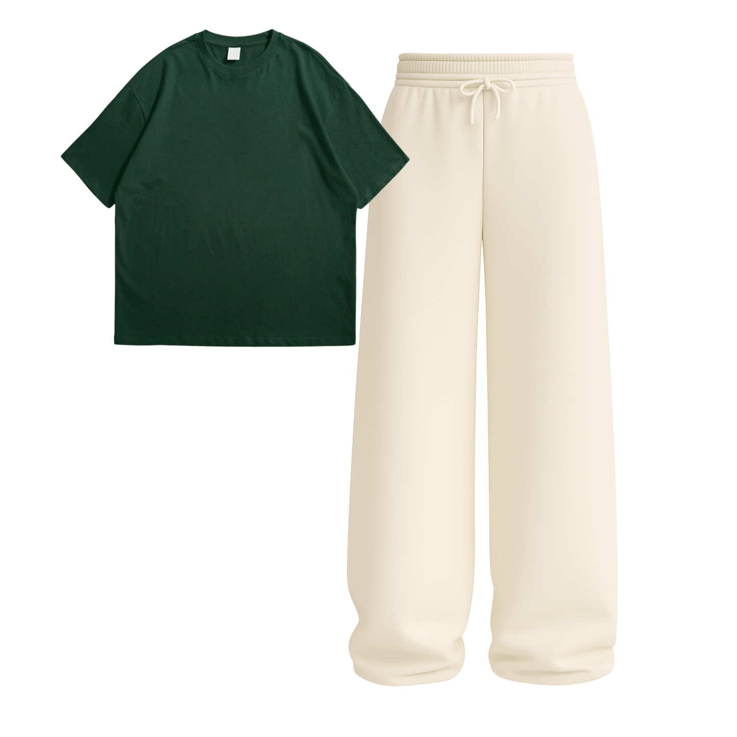 Oversized Drop Shoulder Tee With Beige Wide Leg Trouser