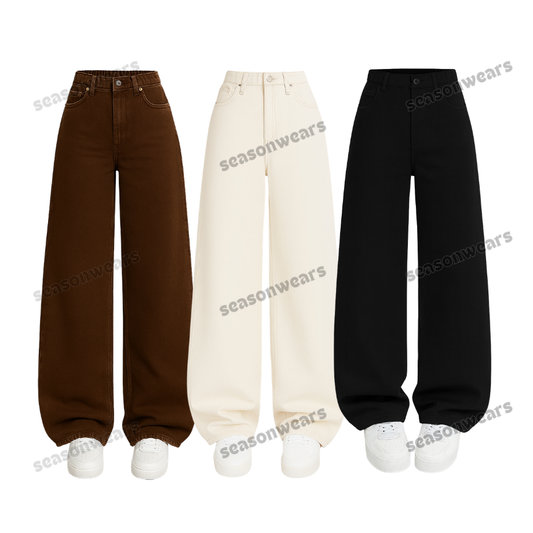 Pack Of 3 Wide-Leg Denim Jeans