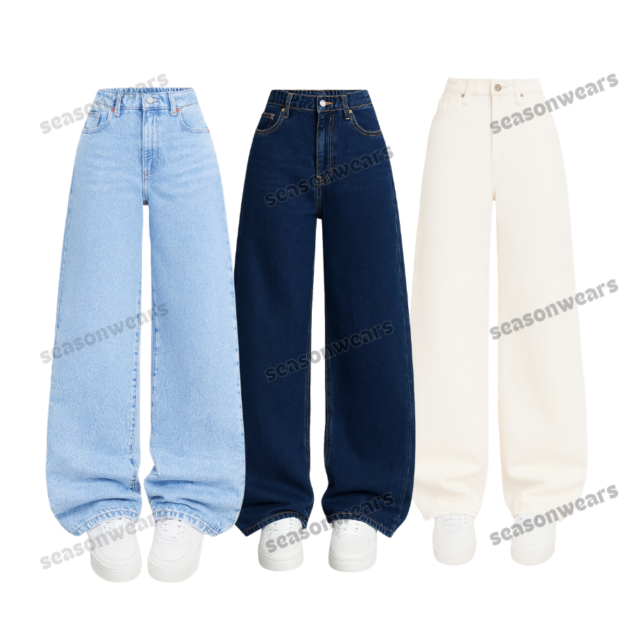 Pack Of 3 Wide-Leg Denim Jeans