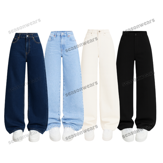 Pack Of 4 Wide-Leg Denim Jeans