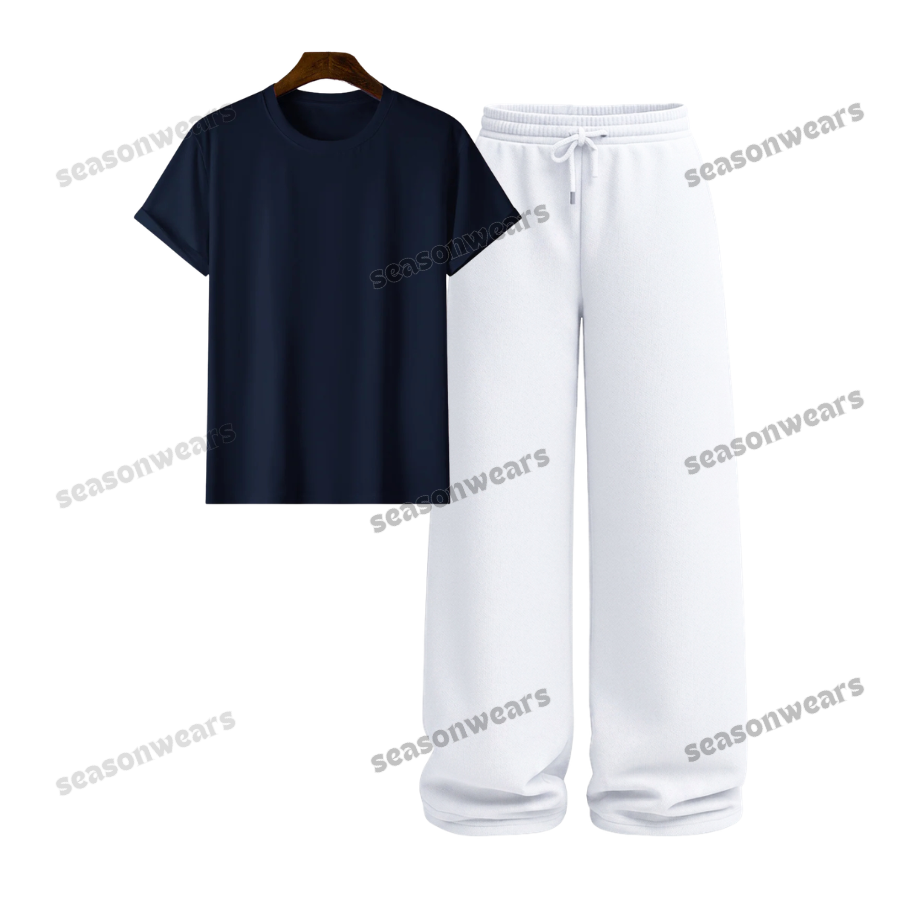 Regular Tee With White Wide Leg Trouser