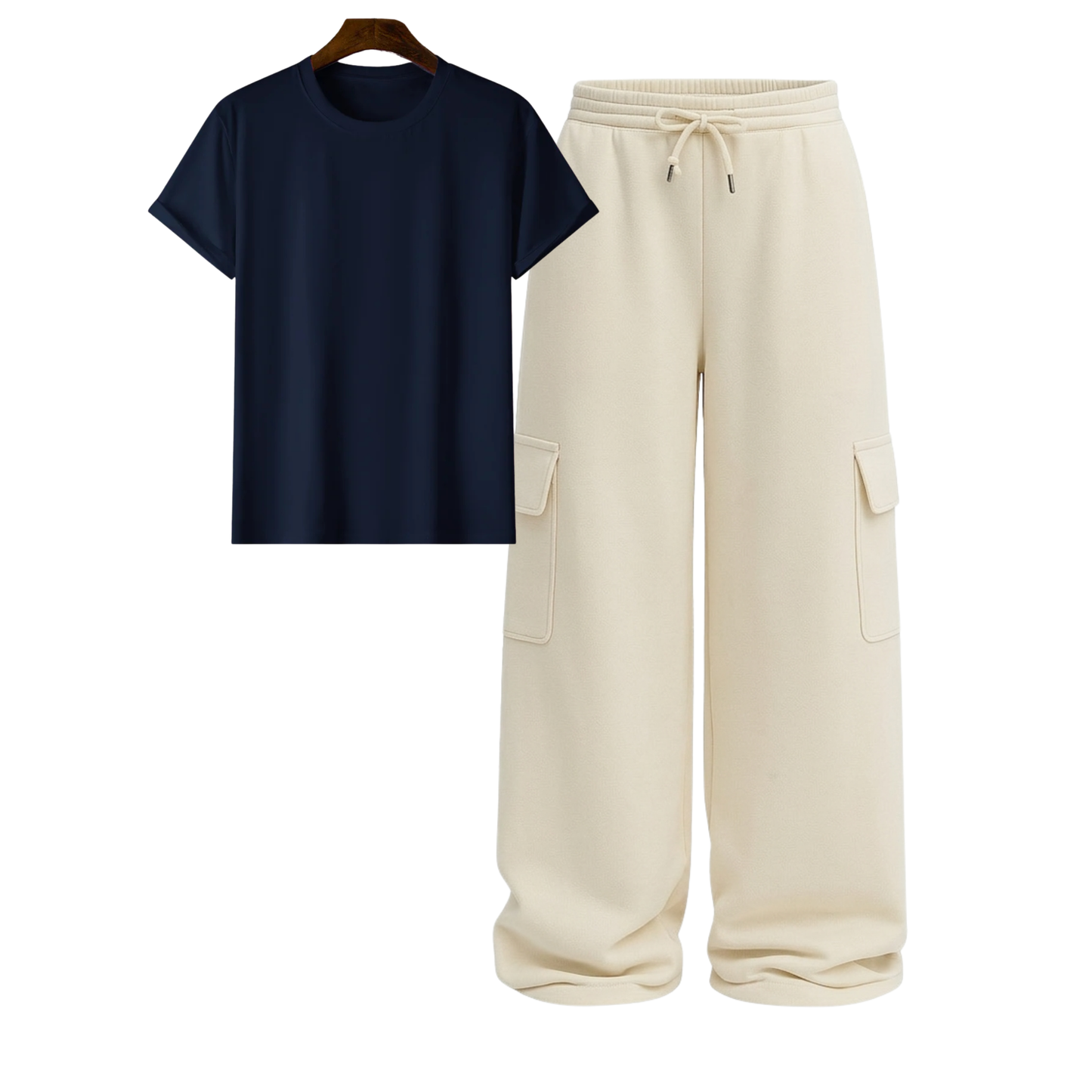 Regular Tee With Cream Wide Leg Cargo