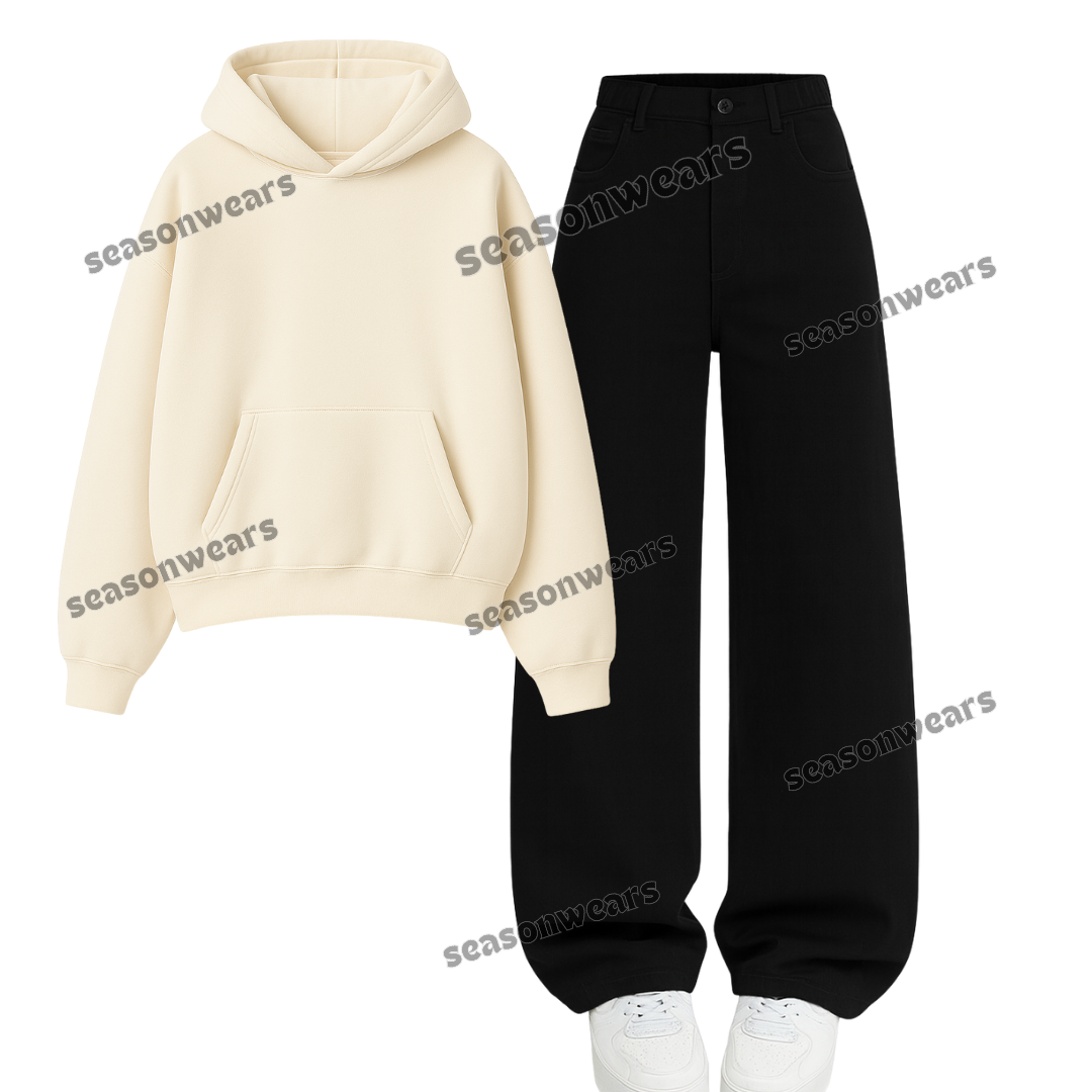 Black Wide Leg Jeans With Hoodie