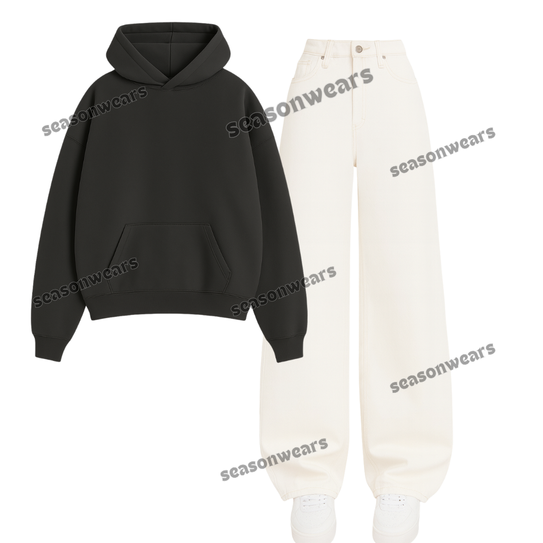 White Wide Leg Jeans With Hoodie