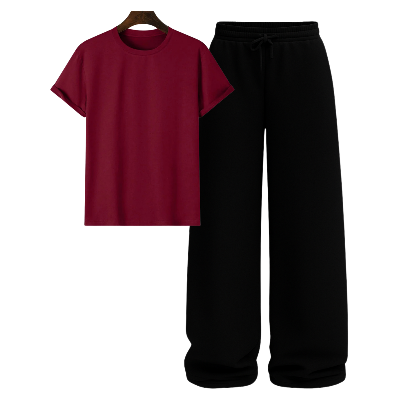Regular Tee With Black Wide Leg Trouser