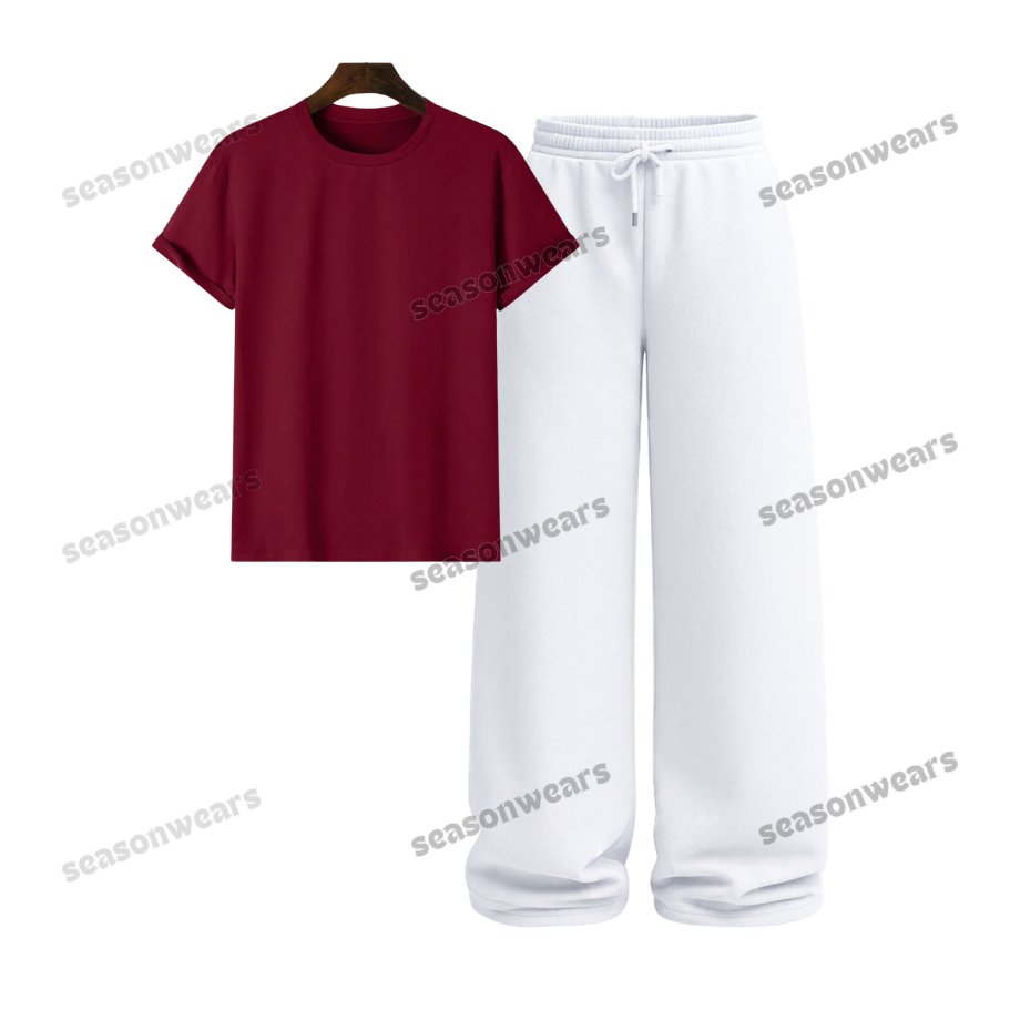 Regular Tee With White Wide Leg Trouser