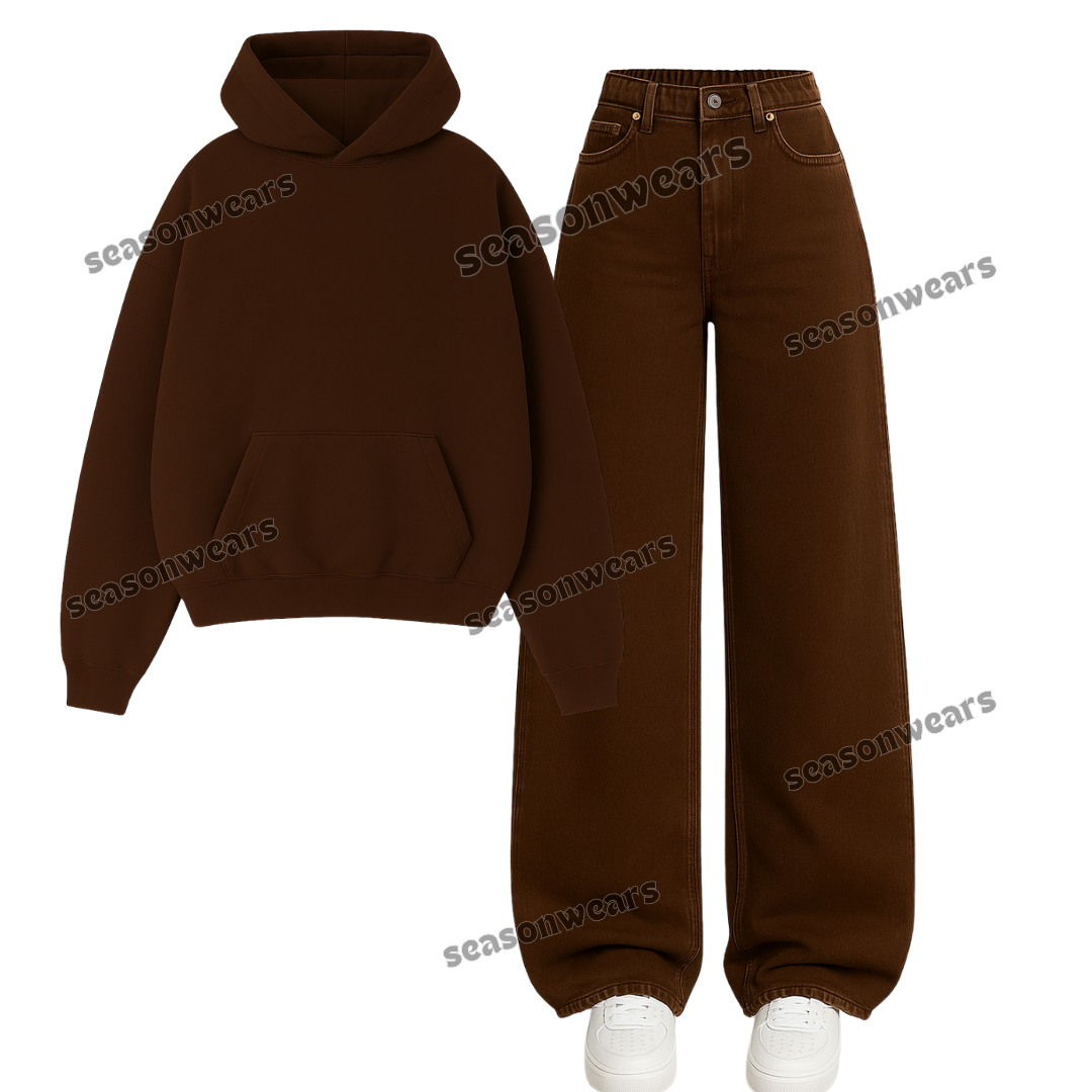 Brown Wide Leg jeans With Hoodie