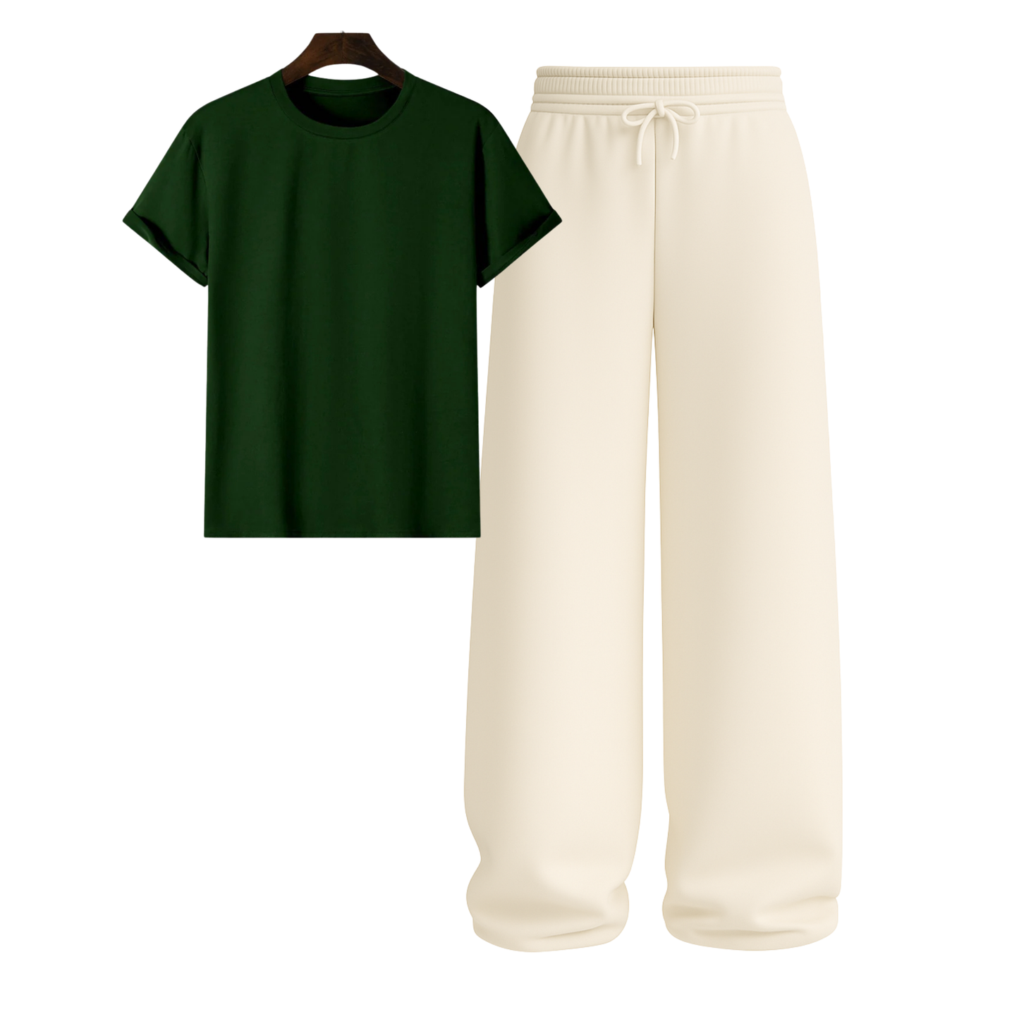 Regular Tee With Beige Wide Leg Trouser