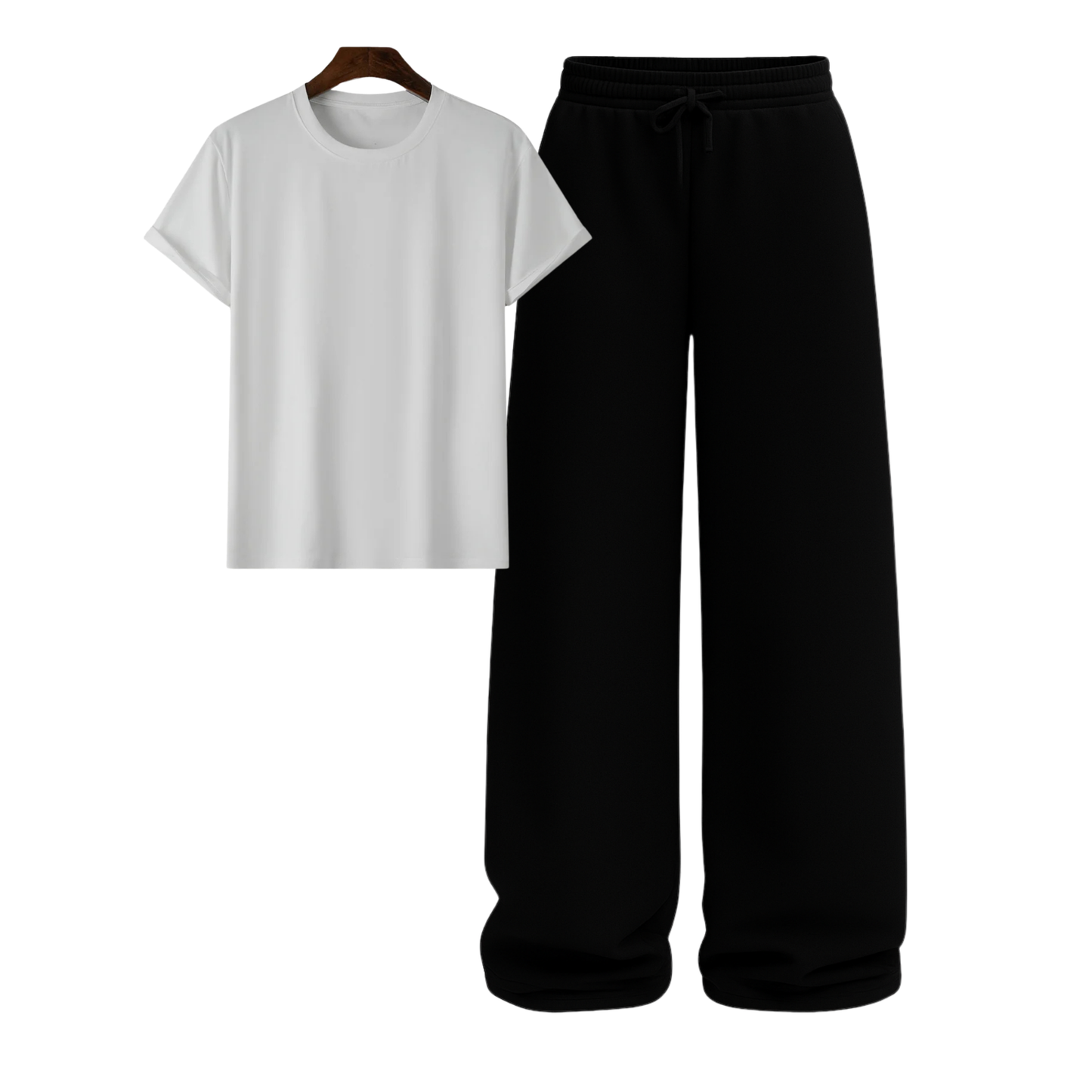Regular Tee With Black Wide Leg Trouser