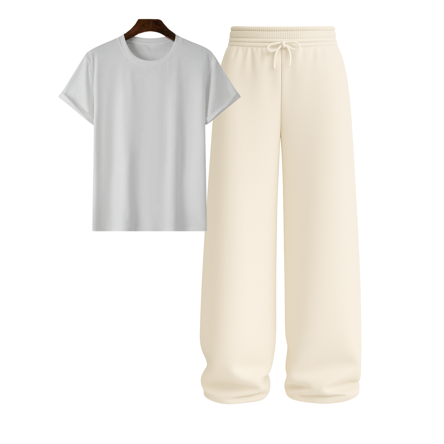 Regular Tee With Beige Wide Leg Trouser