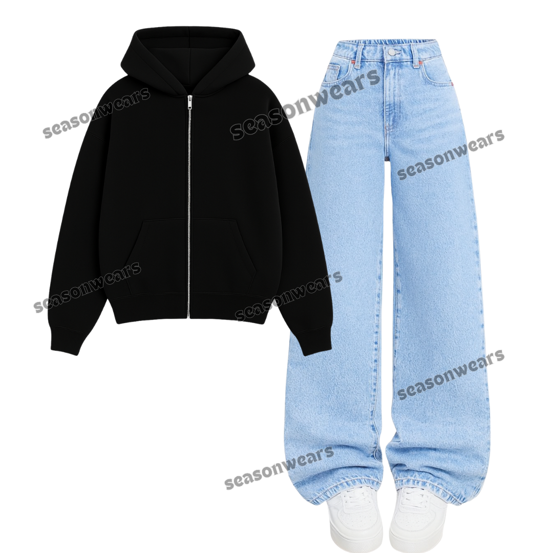 Ice Blue Wide Leg Jeans With Zipper