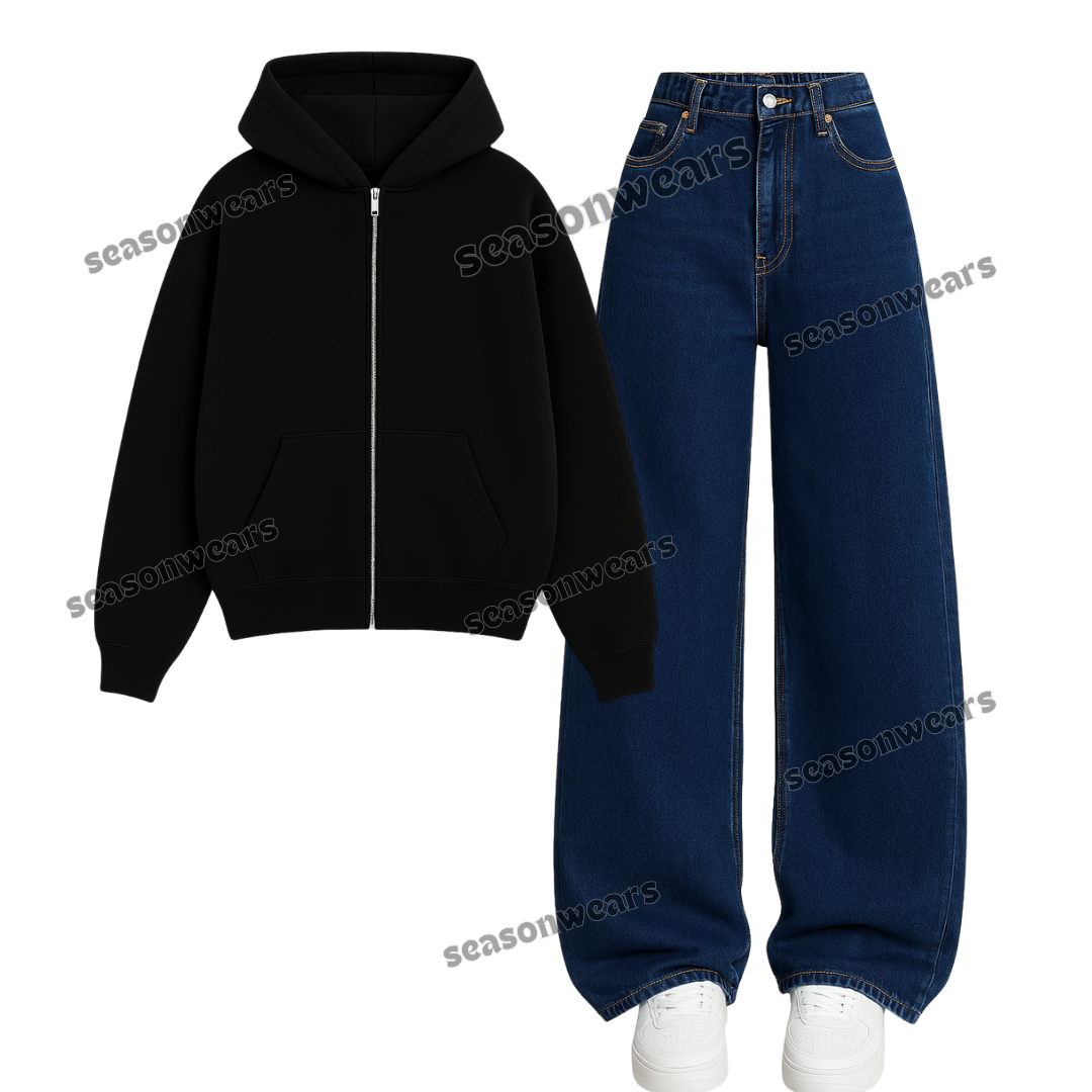 Dark Blue Wide Leg Jeans With Zipper