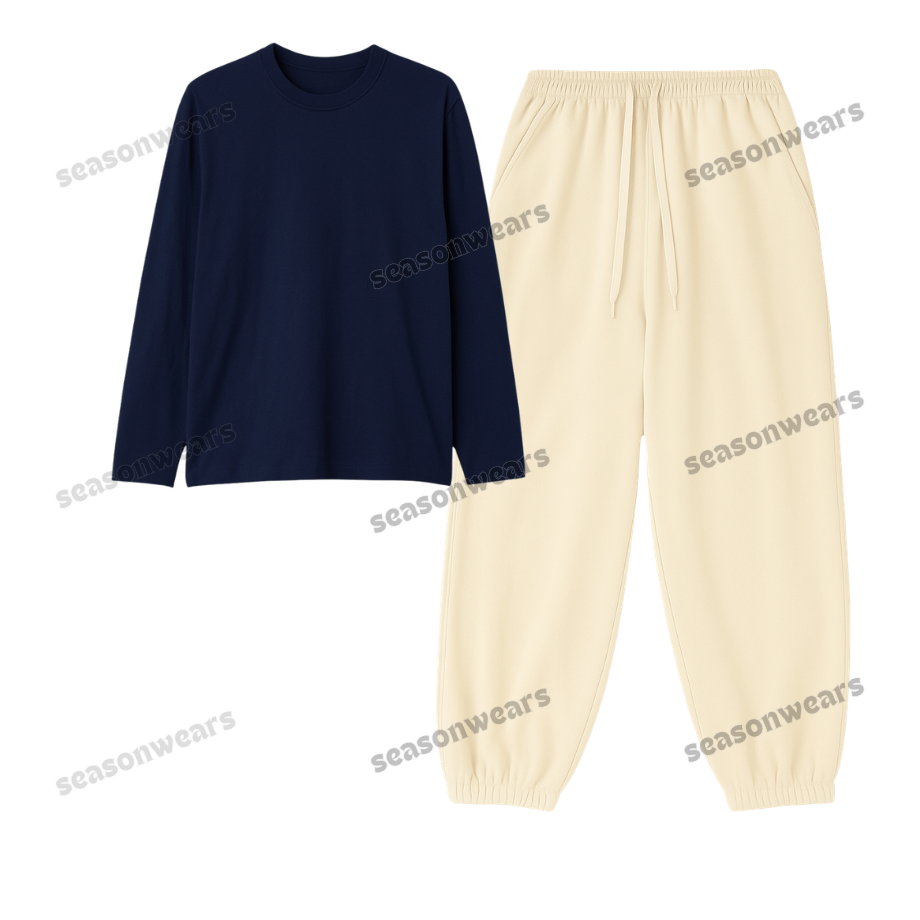 Full Sleeves Tee With Cream Sweatpant