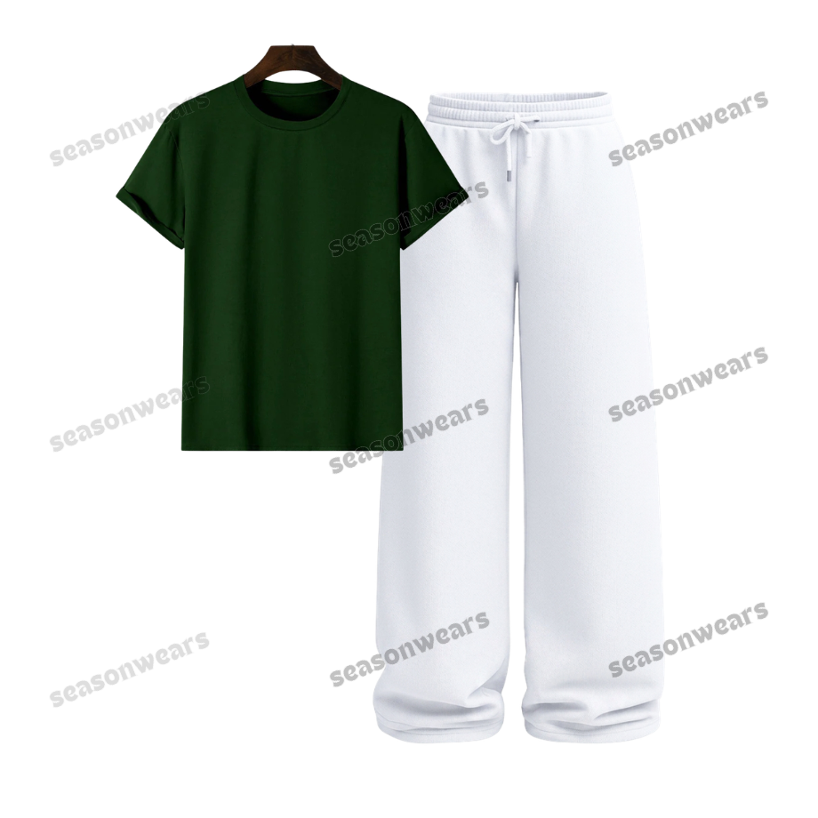 Regular Tee With White Wide Leg Trouser