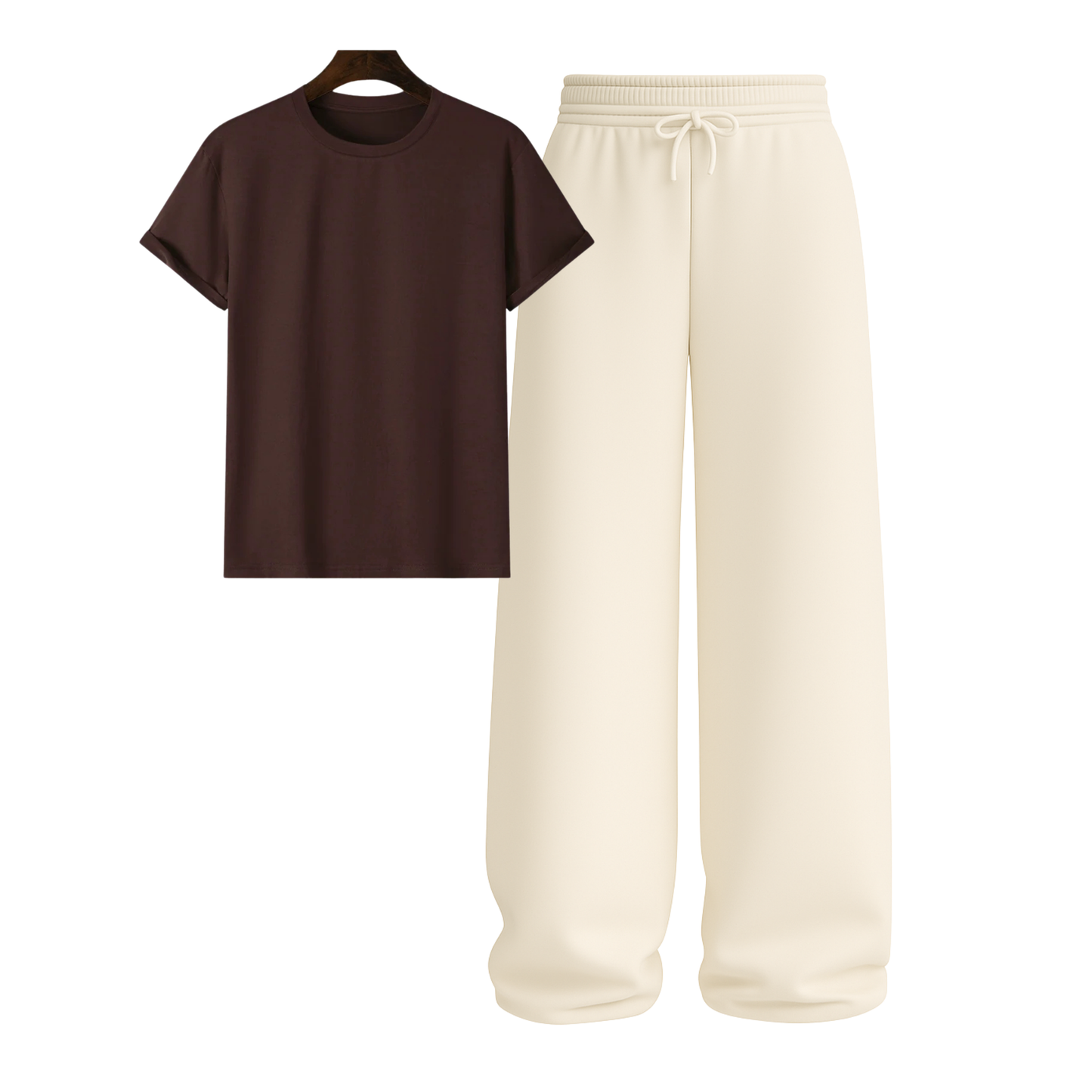 Regular Tee With Beige Wide Leg Trouser