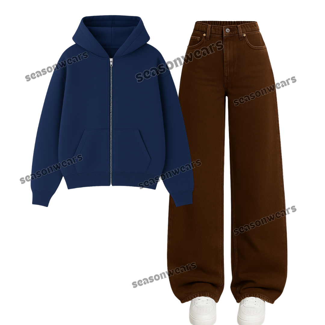 Brown Wide Leg Jeans With Zipper