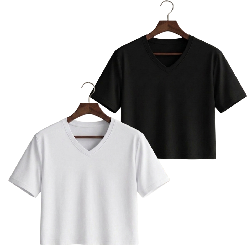 Pack Of 2 Crop V-Neck Tee