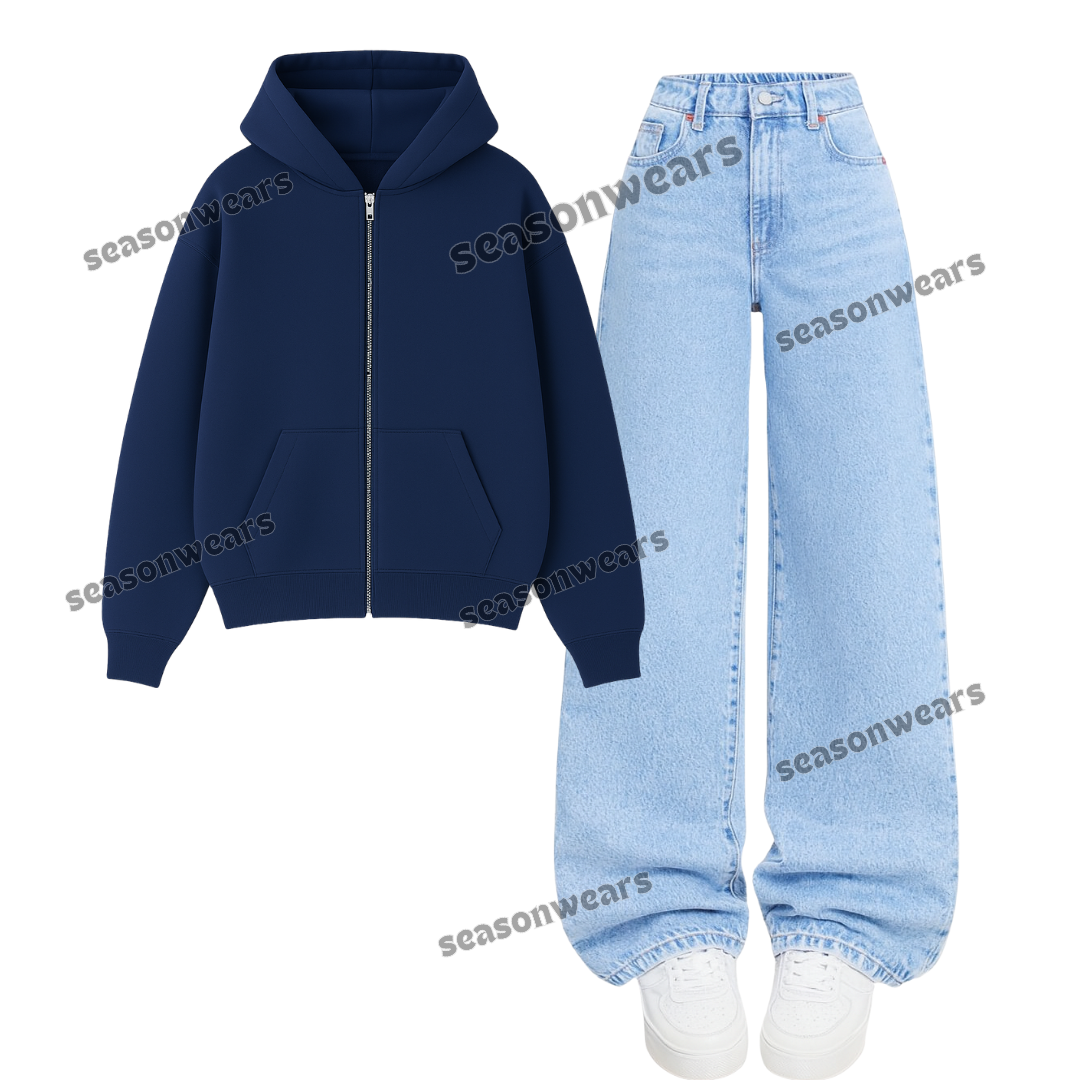 Ice Blue Wide Leg Jeans With Zipper