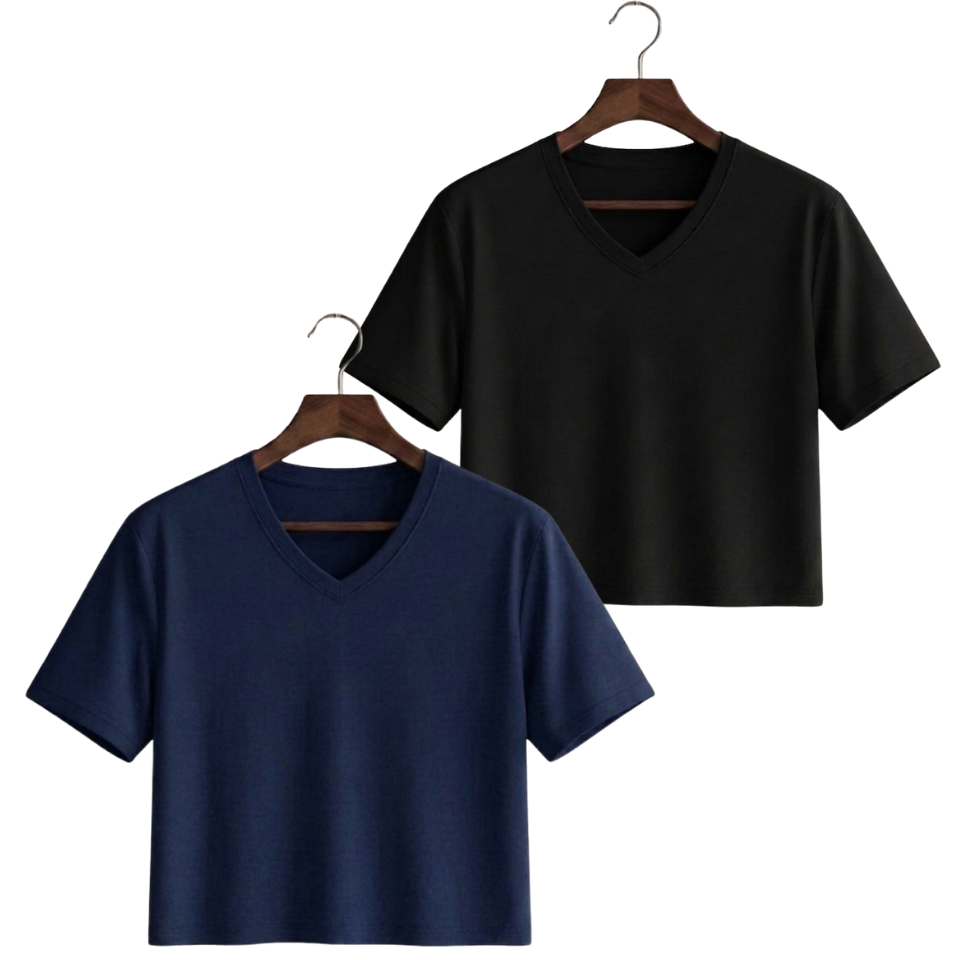 Pack Of 2 Crop V-Neck Tee