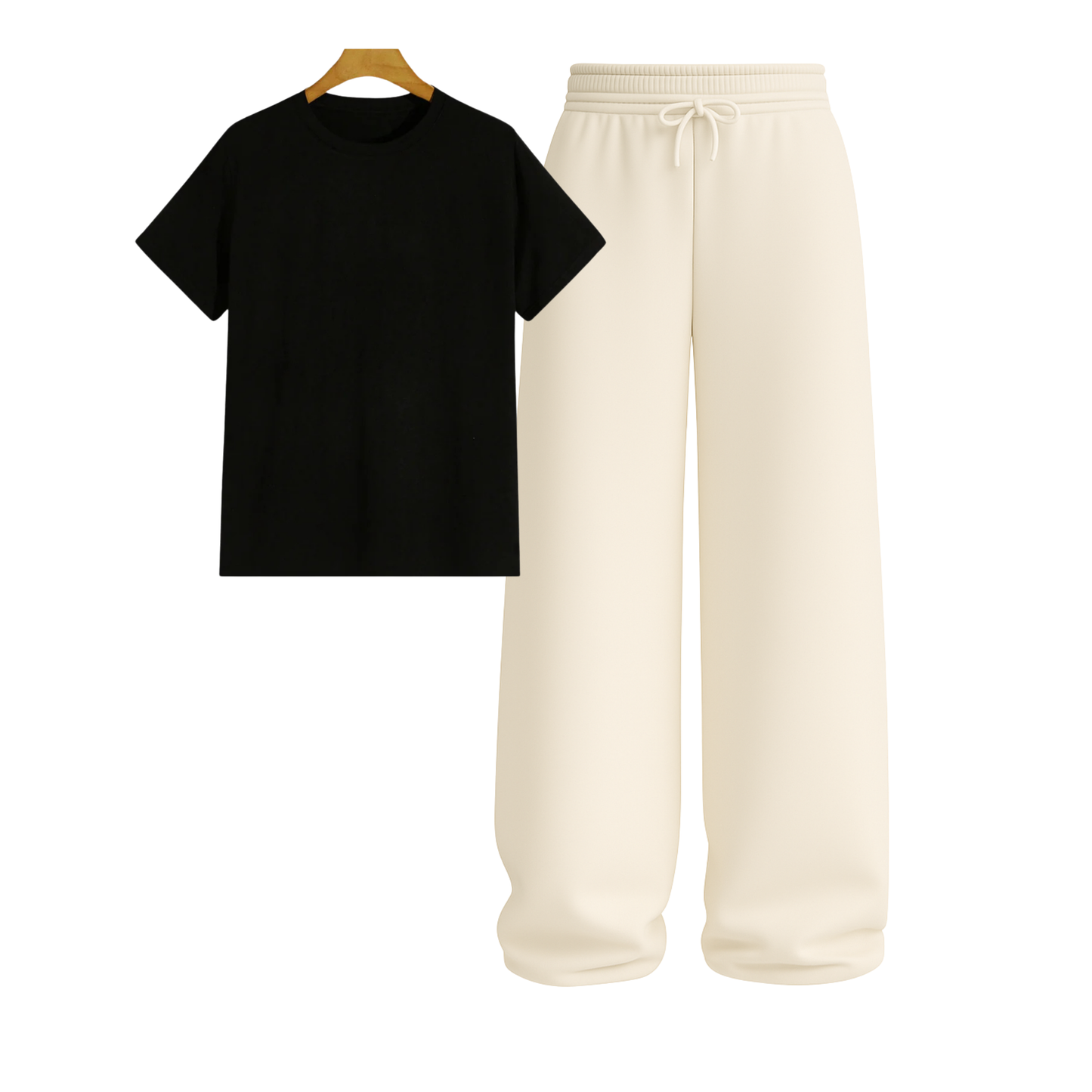 Regular Tee With Beige Wide Leg Trouser