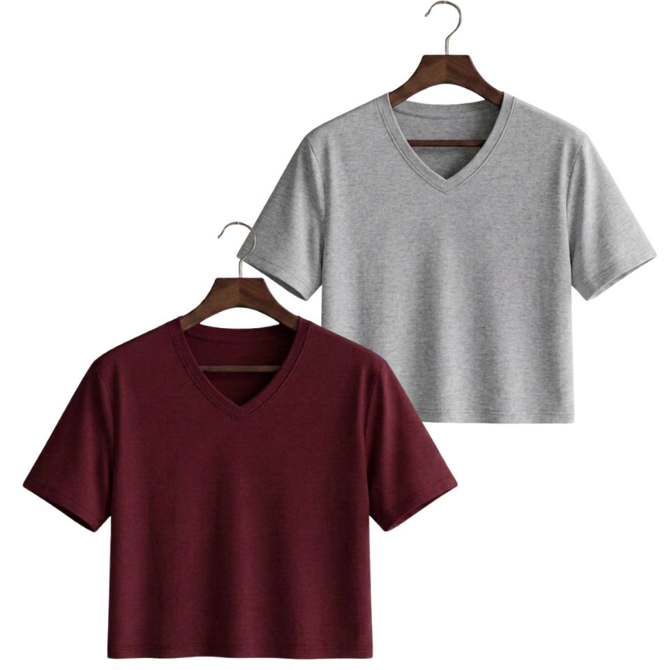 Pack Of 2 Crop V-Neck Tee