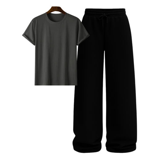 Regular Tee With Black Wide Leg Trouser
