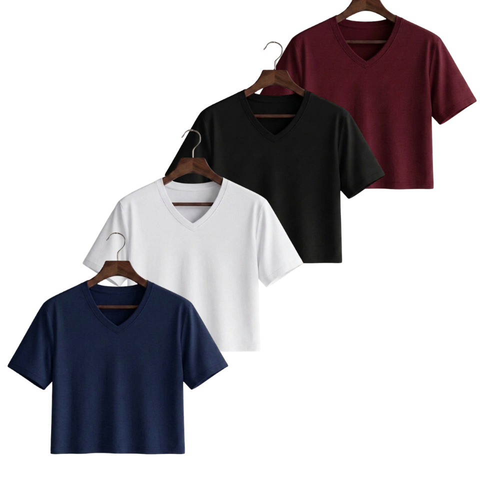 Pack Of 4 Crop V-Neck Tee