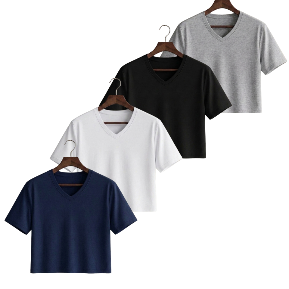 Pack Of 4 Crop V-Neck Tee