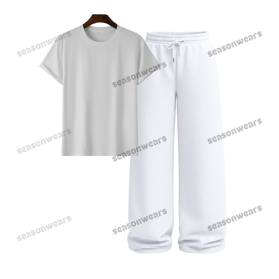 Regular Tee With White Wide Leg Trouser