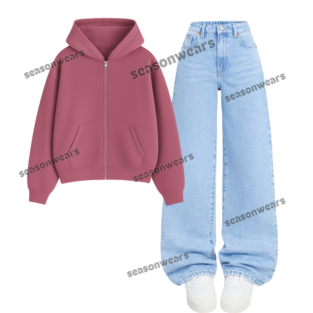 Ice Blue Wide Leg Jeans With Zipper