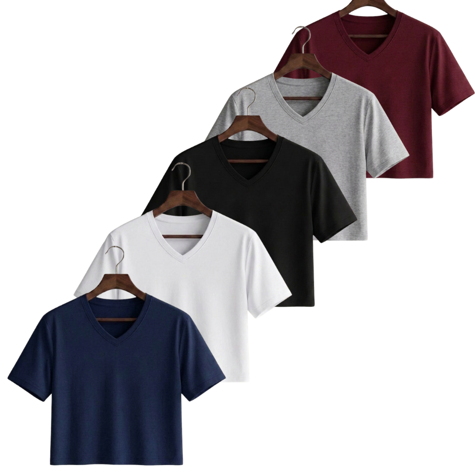 Pack Of 5 Crop V-Neck Tee
