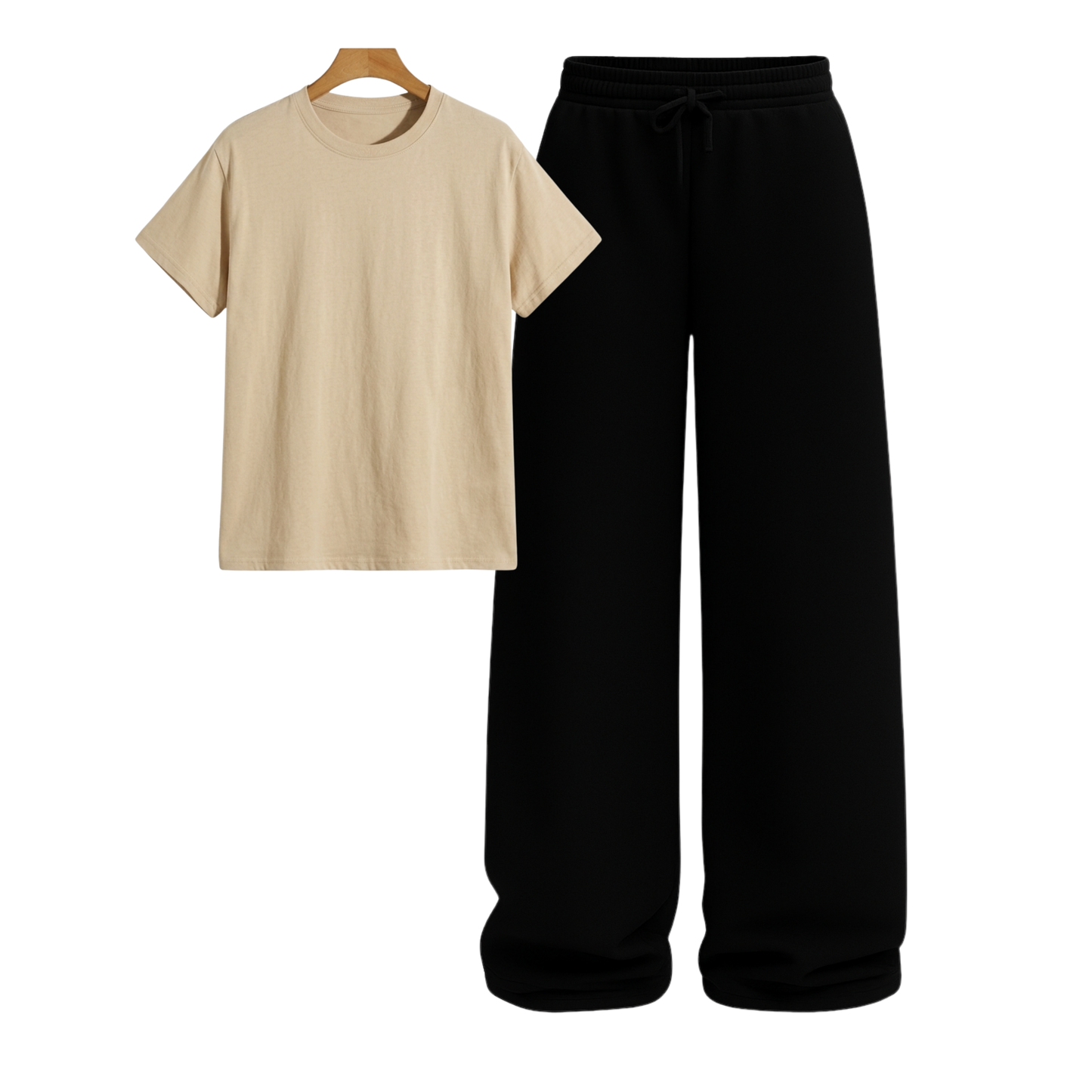 Regular Tee With Black Wide Leg Trouser