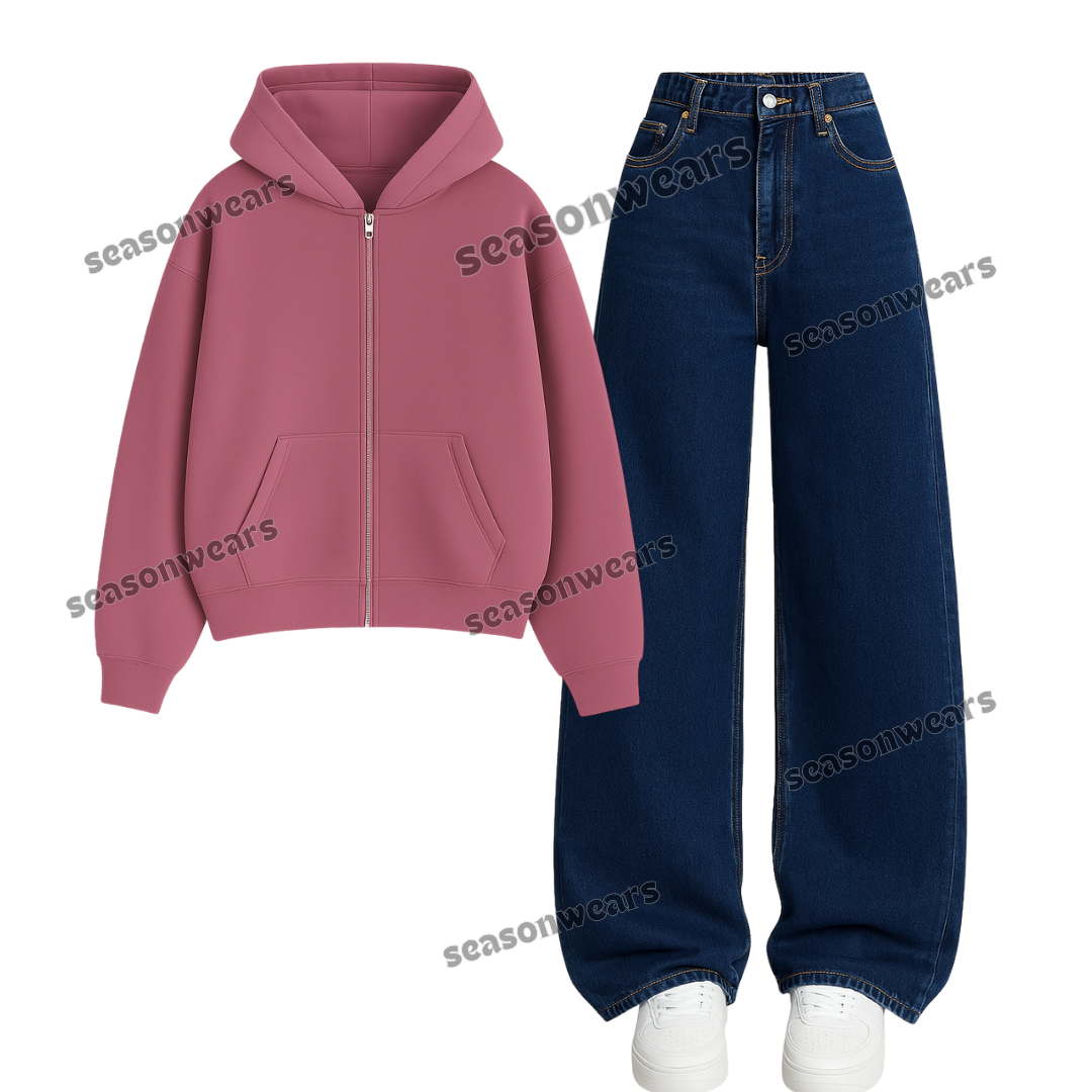 Dark Blue Wide Leg Jeans With Zipper