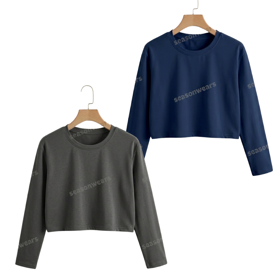 Pack Of 2 Crop Full Sleeves Tee