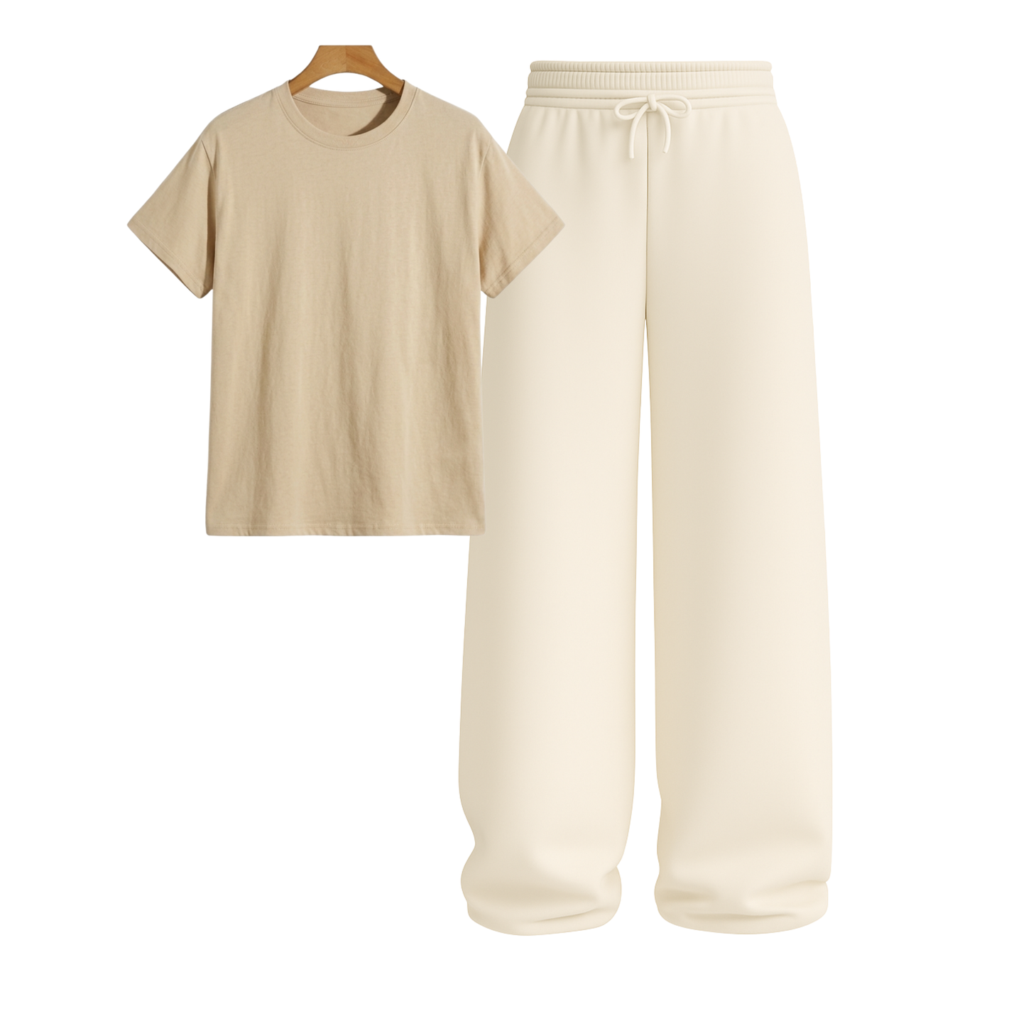 Regular Tee With Beige Wide Leg Trouser
