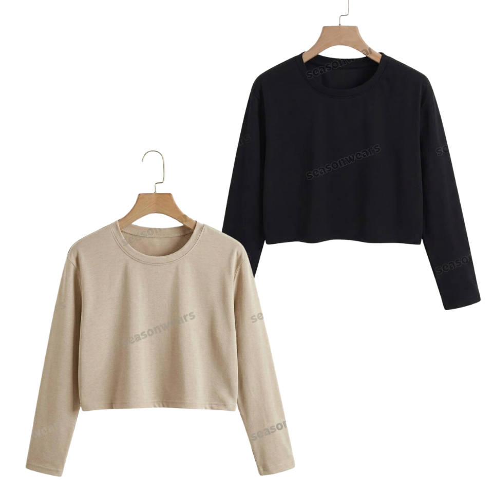 Pack Of 2 Crop Full Sleeves Tee