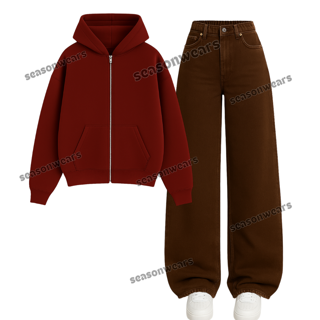 Brown Wide Leg Jeans With Zipper