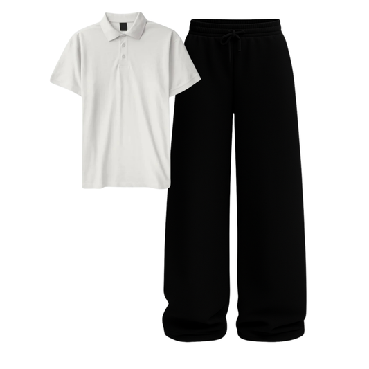 Polo With Black Wide Leg Trouser
